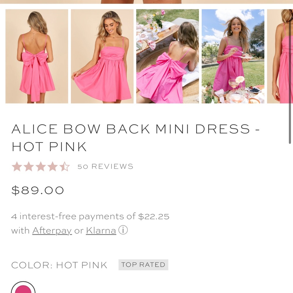 NWT Petal and Pup Alice Bow Back Mini Dress - Hot Pink